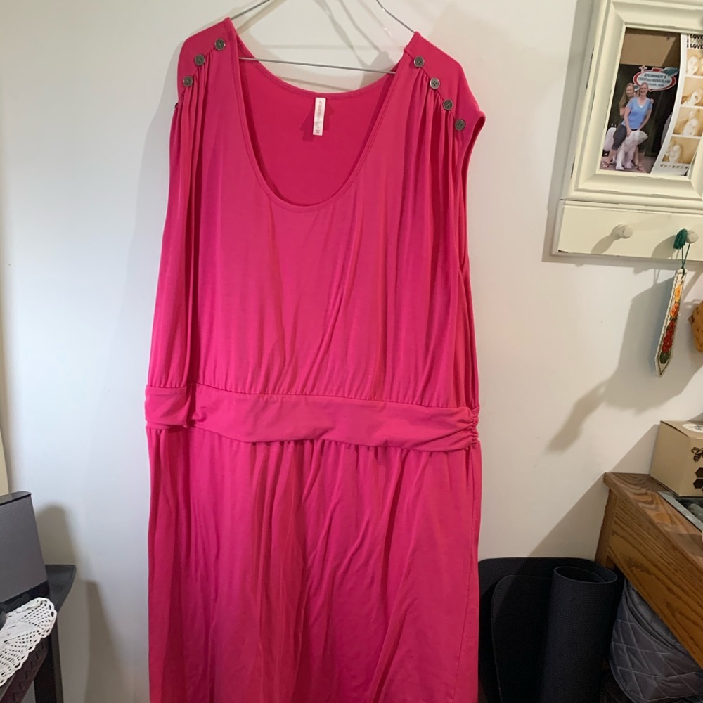 Pink High-Low Dress w/ Button Detail Empire Waist